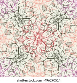 Seamless pattern with flowers, color