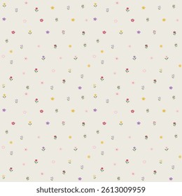 Seamless pattern with flowers. Colorful flower and leaves. Vector colorful spring and summer natural seamless pattern. Gift paper, wallpaper