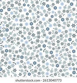 Seamless pattern with flowers. Colorful flower and leaves. Vector colorful spring and summer natural seamless pattern. Gift paper, wallpaper, textile. Blue