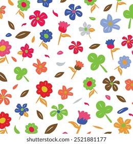 Padrão contínuo de flores com colorido, desenho da mão, plano de fundo, flores de elemento