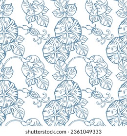 Seamless pattern with flowers (Convolvulus). Japanese pattern. Vector illustration.