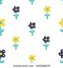 Seamless pattern with flowers. Cute cartoon baby background. Wallpaper, print, packaging, paper, textile design. flat Vector illustration.