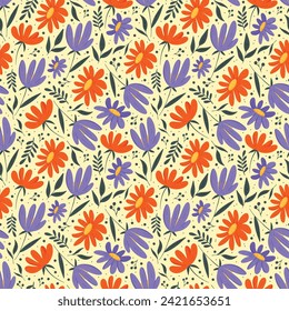 patrón sin costuras con flores, diseño floral lindo con flores praderas, diseño textil primaveral