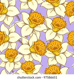 Seamless pattern with flowers daffodil (narcissus)