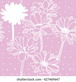 Seamless pattern with flowers daisies . Vector freehand drawing . Romantic background .