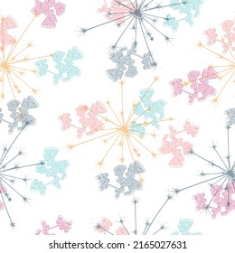 Seamless pattern with flowers Dandelion. Vector illustration Seamless pattern set vector drawing dandelion on background, flat design
