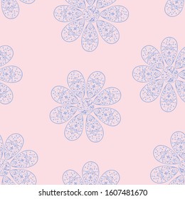 Seamless pattern flowers with decorative floral elements. 