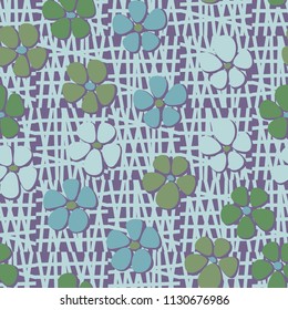 Seamless pattern. Flowers depicted in a hurry and are located chaotically. Against a background of chaotically outlined squares.