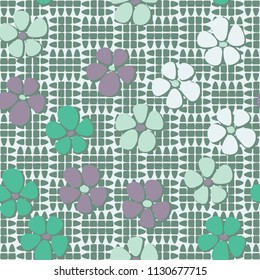Seamless pattern. Flowers depicted in a hurry and are located chaotically. Against the backdrop of a picture consisting of divided ovals.