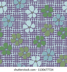 Seamless pattern. Flowers depicted in a hurry and are located chaotically. Against the backdrop of a picture consisting of divided ovals.