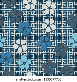 Seamless pattern. Flowers depicted in a hurry and are located chaotically. Against the backdrop of a picture consisting of divided ovals.