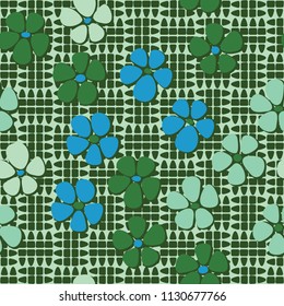 Seamless pattern. Flowers depicted in a hurry and are located chaotically. Against the backdrop of a picture consisting of divided ovals.