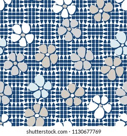 Seamless pattern. Flowers depicted in a hurry and are located chaotically. Against the backdrop of a picture consisting of divided ovals.