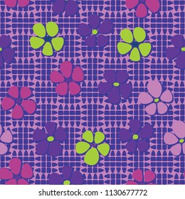 Seamless pattern. Flowers depicted in a hurry and are located chaotically. Against the backdrop of a picture consisting of divided ovals.