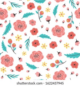 Seamless pattern with flowers. Design for fabric print. Vector illustration