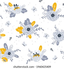 Seamless pattern with flowers. Design for fabric print. Vector illustration