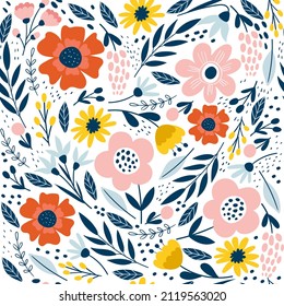 Seamless pattern with flowers. Design for fabric print. Vector illustration