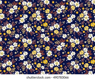 Seamless pattern with flowers for design. Small colorful multicolor flowers. Black background. Modern floral background. The elegant the template for fashion prints.