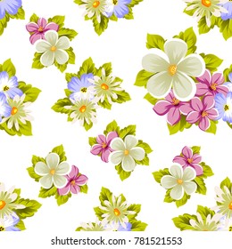 Seamless pattern of flowers. For design textures, postcards, greeting cards for birthday, wedding, Valentine's day, holiday, celebration, party. Vector illustration