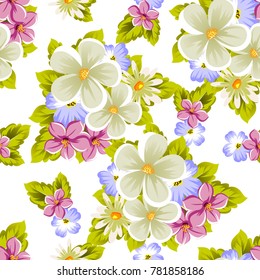 Seamless pattern of flowers. For design textures, postcards, greeting cards for birthday, wedding, Valentine's day, holiday, celebration, party. Vector illustration