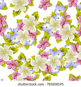 Seamless pattern of flowers. For design textures, postcards, greeting cards for birthday, wedding, Valentine's day, holiday, celebration, party. Vector illustration