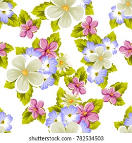 Seamless pattern of flowers. For design textures, postcards, greeting cards for birthday, wedding, Valentine's day, holiday, celebration, party. Vector illustration