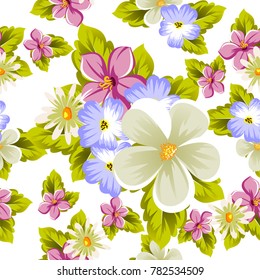 Seamless pattern of flowers. For design textures, postcards, greeting cards for birthday, wedding, Valentine's day, holiday, celebration, party. Vector illustration