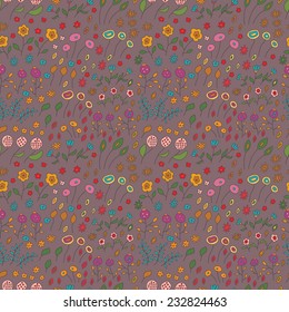 Seamless pattern of flowers of different colors, vector fully editable background.