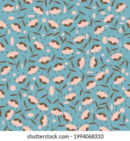 Seamless pattern of flowers and different types of oval shapes. Vector illustration 