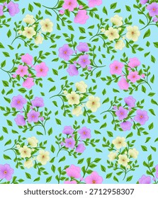 padrão sem costura com flores, Ditsy padrão floral, Cottage Core pastel sombreamento padrão da flor, Design de padrão de superfície, impressão botânica caseira nostálgica para o país core primavera jardim têxteis