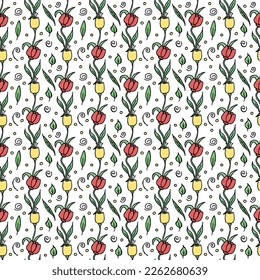 Seamless pattern with flowers. Doodle floral background. Spring pattern