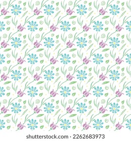 Seamless pattern with flowers. Doodle floral background. Spring pattern