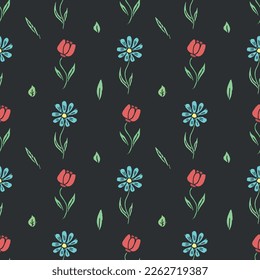 Nahtloses Muster mit Blumen. Doodle floraler Hintergrund. Frühlingsmuster