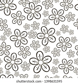 Seamless pattern of flowers, doodle style, simple drawing