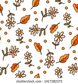 Seamless pattern  with flowers in doodle style. Vector illustration. 