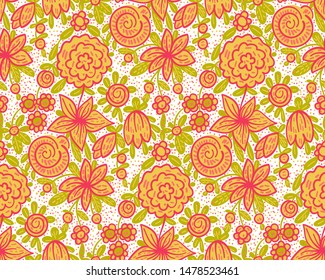 Seamless pattern  with flowers in doodle style. Vector illustration. 