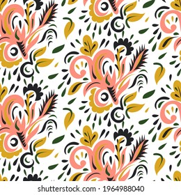Patrón sin foco con flores de estilo doodle. Ilustración vectorial. 