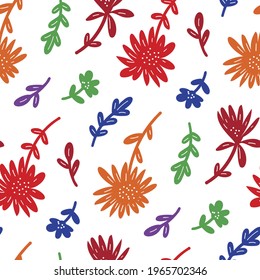 Patrón sin foco con flores de estilo doodle. Ilustración vectorial. 