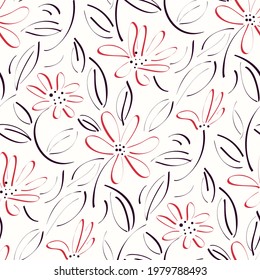 Seamless pattern  with flowers in doodle style. Vector illustration. 
