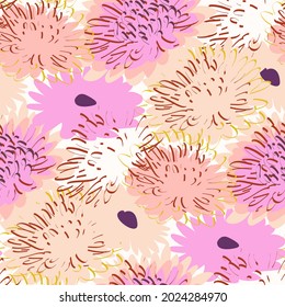 Seamless pattern  with flowers in doodle style. Vector illustration. 