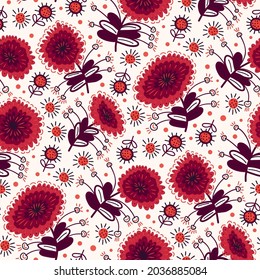 Seamless pattern  with flowers in doodle style. Vector illustration. 