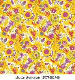 Seamless pattern  with flowers in doodle style. Vector illustration. 