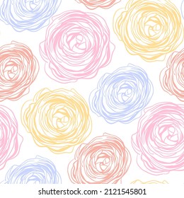 Seamless pattern  with flowers in doodle style. Roses.  Vector illustration. 