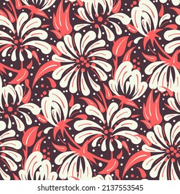 Seamless pattern  with flowers in doodle style. Vector illustration. 