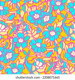 Seamless pattern  with flowers in doodle style. Vector illustration. 