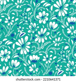 Seamless pattern  with flowers in doodle style. Vector illustration. 
