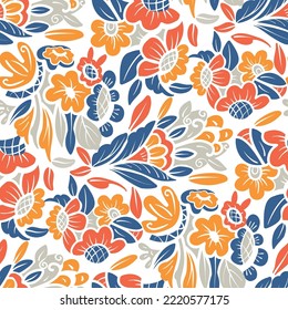 Seamless pattern  with flowers in doodle style. Vector illustration. 