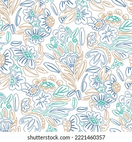Seamless pattern  with flowers in doodle style. Vector illustration. 