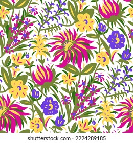Seamless pattern  with flowers in doodle style. Vector illustration. 