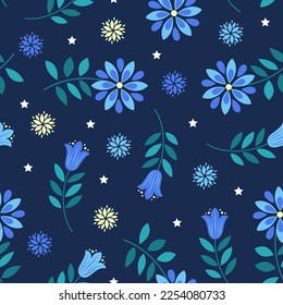 Seamless pattern with flowers. Doodle style. For baby fabric design, wallpapers, backgrounds, wrapping paper, packaging, scrapbooking. Vector